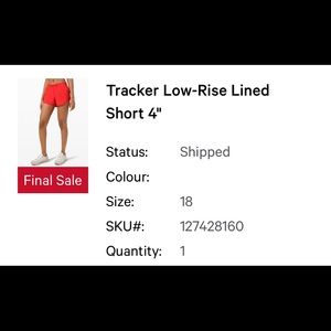 Lululemon Tracker low rise lined 4” short